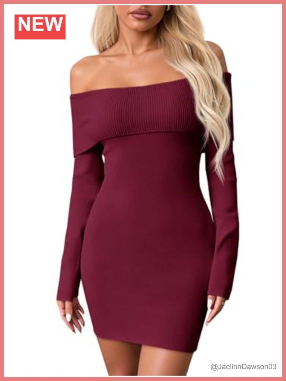 Off The Shoulder Ribbed Knit Bodycon Mini Sweater Dress Long Sleeve